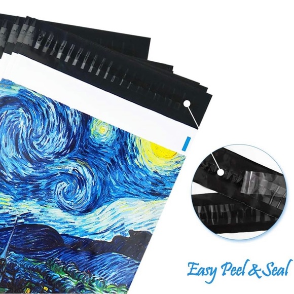 3/$20📦 10 BLUE Van Gogh style Polymailers - 10 x 13” + 10 FREE stickers - Picture 2 of 2